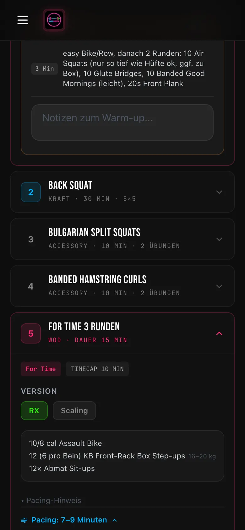 WORKOUT TRACKER Mobile